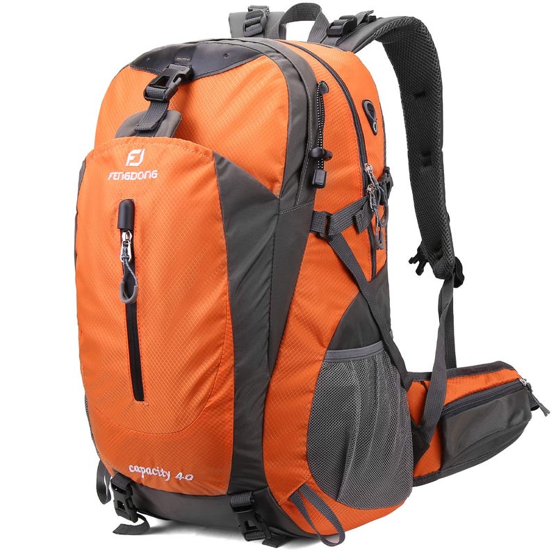 FENGDONG 40L Waterproof Lightweight Outdoor Daypack HikingCampingTravel Backpack for Men Women Orange