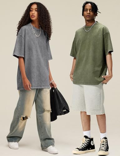 Arssm 3 Pack Men Oversized T Shirts Vintage Tee Loose Fit Short Sleeve Casual Streetwear Baggy Washed Unisex TopsBlackGreyArmyXL - Image 3