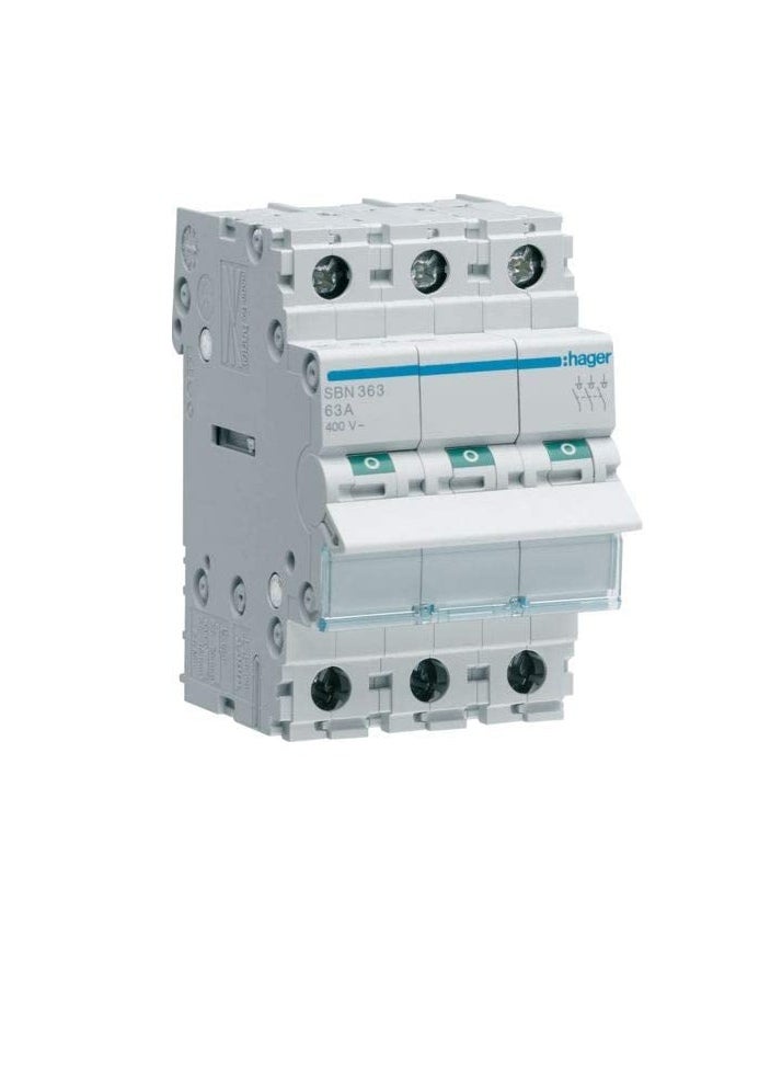 Hager Hager 3Pole 63A Isolator Modular Break Switch - SBN364N/SBN363  - Image 1