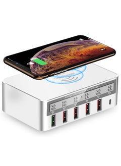 USB fast charger multi port 100w 6 Port USB fast charging station, fuhaoxan fast charging 3.0 QC 3.0 and PD speed charger, maximum wireless charging 10W, suitable for iPhone XS