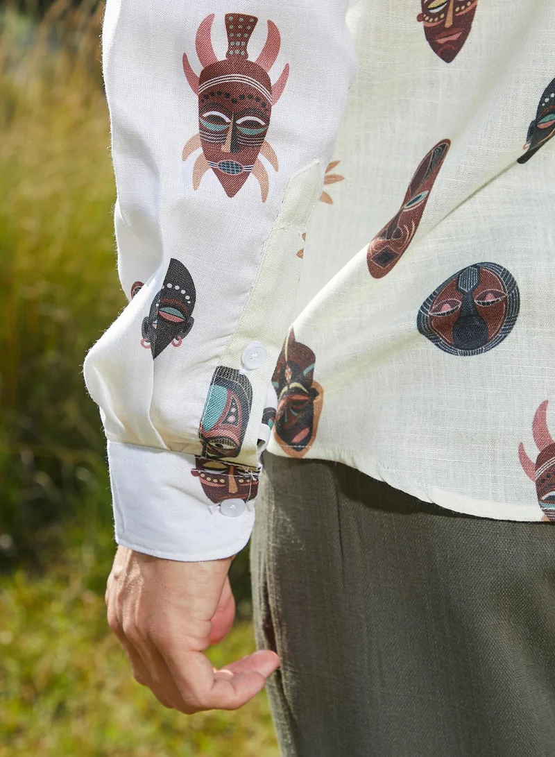 CAHOOT  Men's Daisy White Masked-Maya Shirt for Men | Best Price UAE