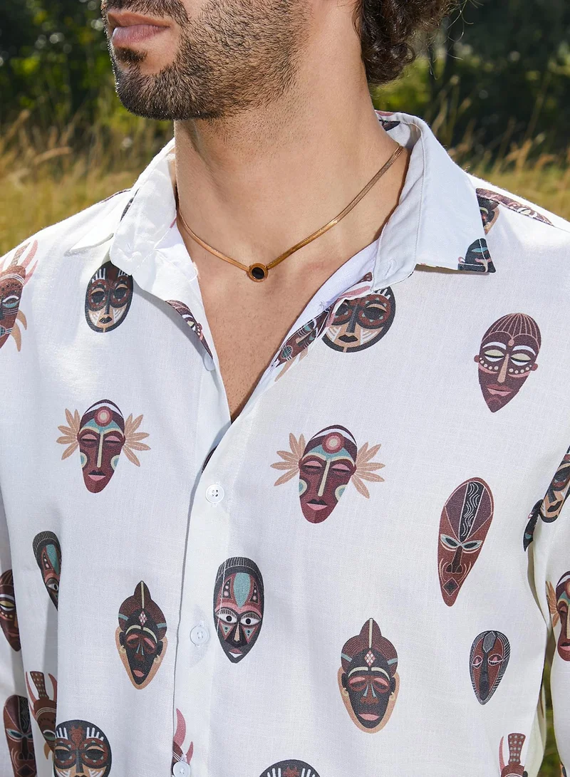 CAHOOT  Men's Daisy White Masked-Maya Shirt for Men | Best Price UAE