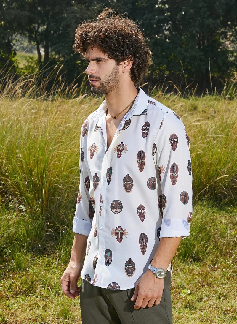 CAHOOT  Men's Daisy White Masked-Maya Shirt for Men | Best Price UAE