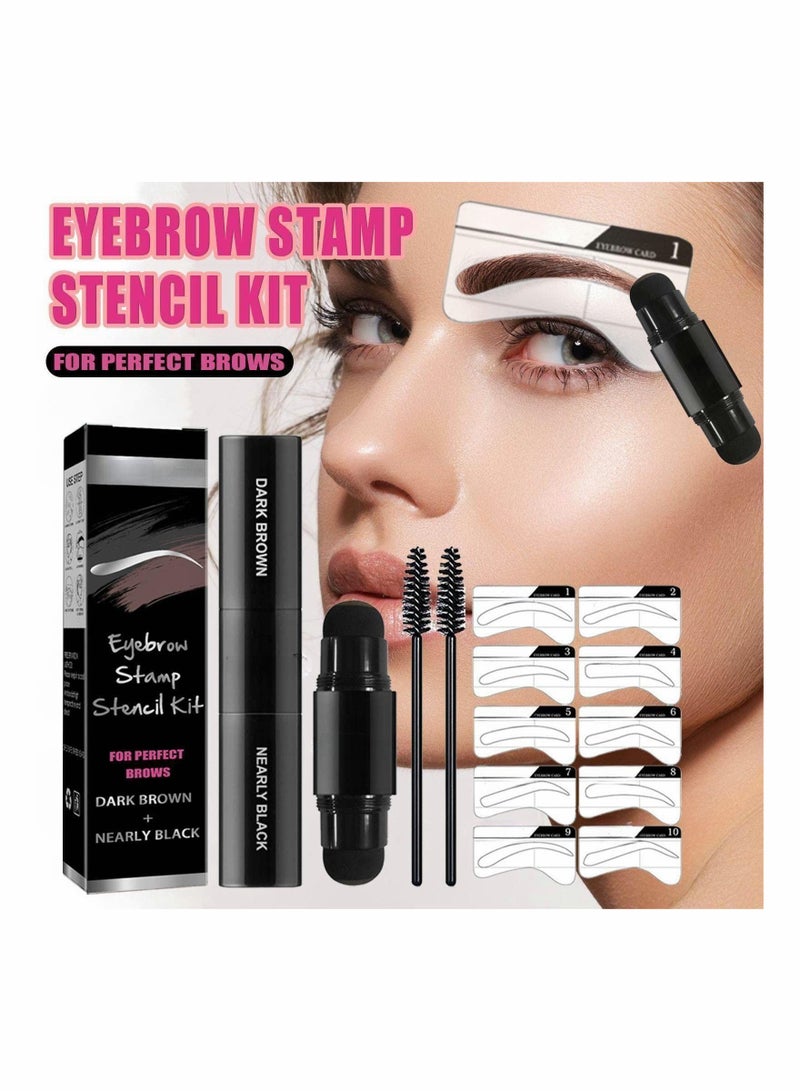 SYOSI Eyebrow Stamp Stencil Kit Dual-Color, Perfect Instant Brows Every Time, Adjustable for all Eyebrow Shapes, Waterproof and Sweatproof, Reusable & Super Easy To Use (DARK BROWN + NEARLY BLACK) - Image 3