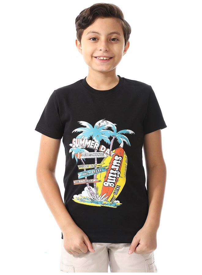 Andora تي شيرت أساسي برقبة دائرية وأكمام قصيرة للأولاد_أسود - Image 2