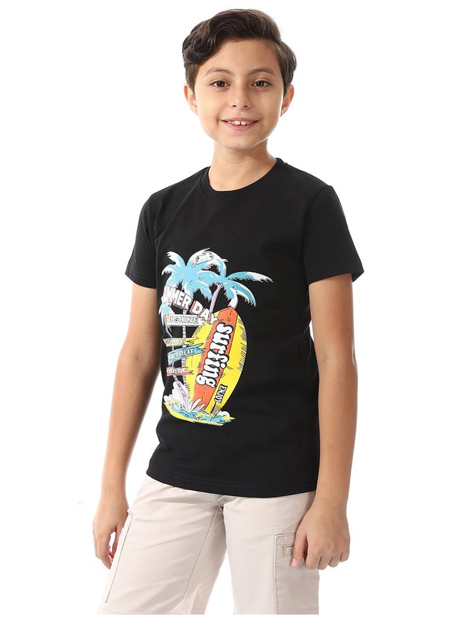 Andora تي شيرت أساسي برقبة دائرية وأكمام قصيرة للأولاد_أسود - Image 4