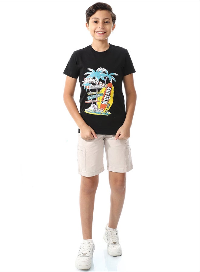 Andora تي شيرت أساسي برقبة دائرية وأكمام قصيرة للأولاد_أسود - Image 1