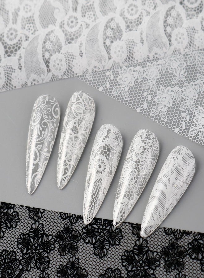 LYLYNB 10 Rolls Black White Lace Nail Foil Transfer Sheets, Elegant Lace Nail Art Foil Transfer Stickers 3D Flower Nail Transfer Foil DIY Acrylic Nail Decorations for Women Manicure Art Supplies Accessories - Image 4