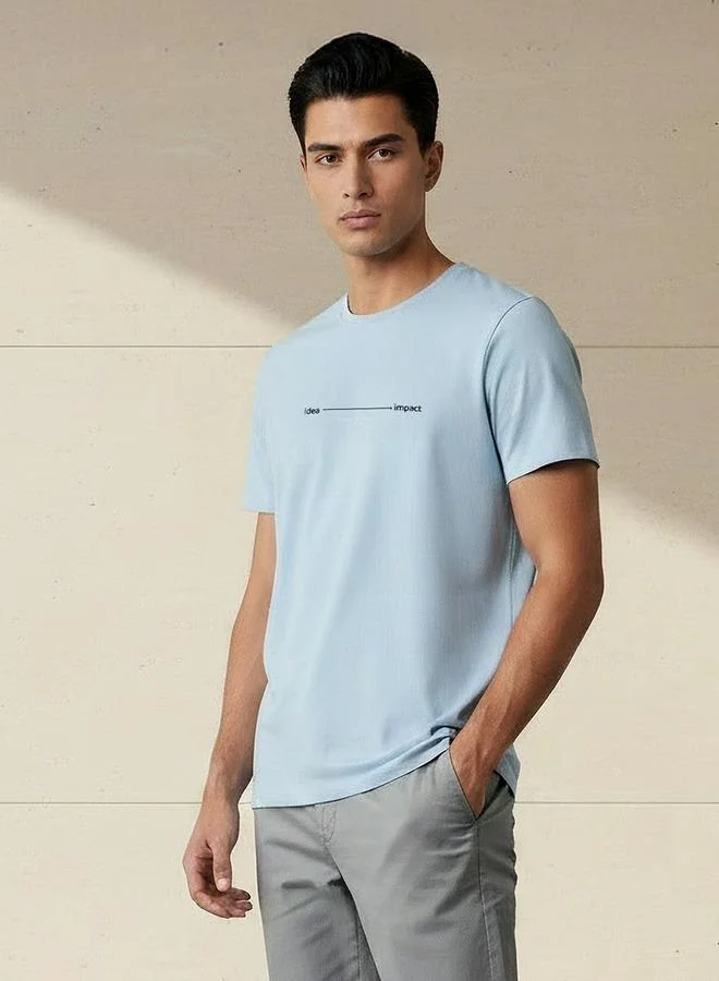 ايكونيك Iconic Men Slim Fit Crew Neck Short Sleeve Printed T-shirt