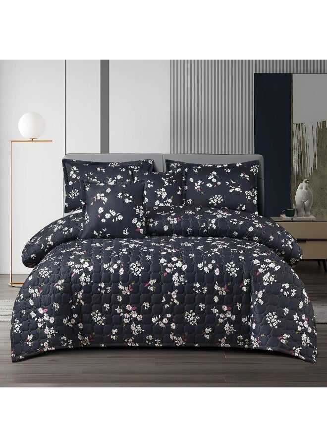4-Piece Twin XL Summer Bedding Set (Solid & Floral) – Lightweight Soft Comforter with Fitted Sheet, 1 Pillowcase & 1 Square Cushion Cover – Breathable Fabric – Compressed – 170×220 cm