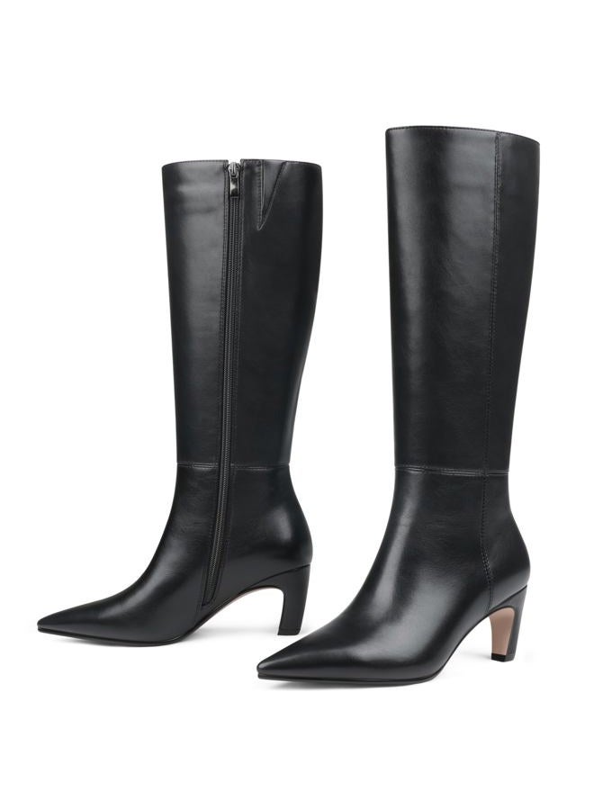COLETER Women's Knee High Boots Pointed Toe Kitten Low Heel Tall Boots Comfortable Fall Winter Long Boots, Black, 6 - Image 1