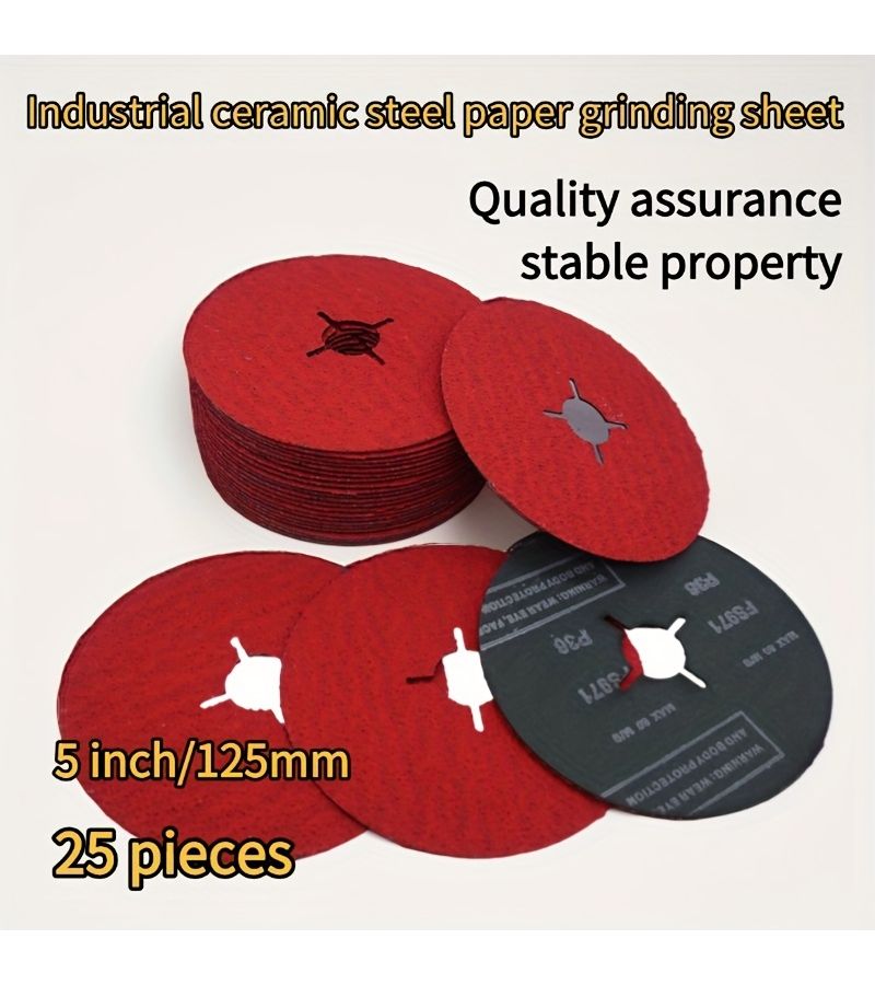 Pack Of 25 5 Inch Ceramic Coated Steel Grinding Discs 36 Grit 125mm - Image 1