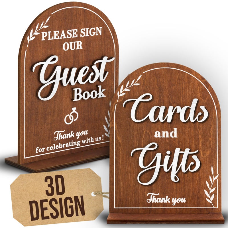 Stofinity Wooden Wedding Signs For Ceremony And Reception - Cards And Gifts Sign, Please Sign Our Guestbook Signs, Rustic Wedding Guest Book Signs Decorative Signage For Table Decor - Image 1