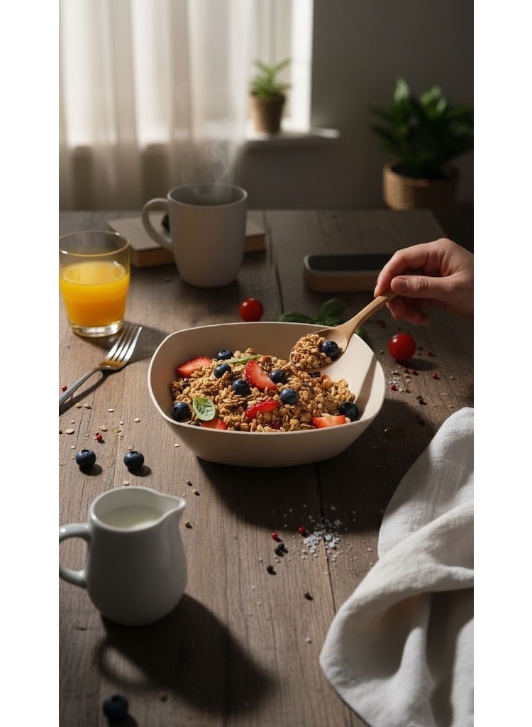 Square Plastic Deep Plate for Pasta & Breakfast - Unbreakable Serving Bowl with Speckled Design (Granite Look) - Beige Cream - Image 3