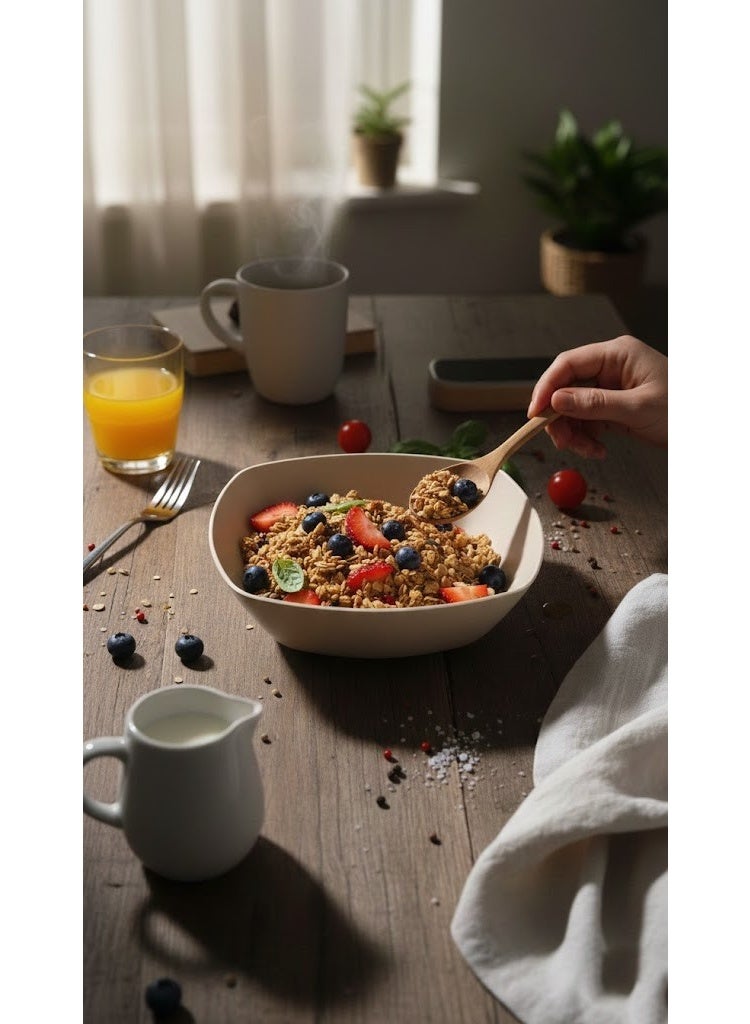 Square Plastic Deep Plate for Pasta & Breakfast - Unbreakable Serving Bowl with Speckled Design (Granite Look) - Beige Cream - Image 4