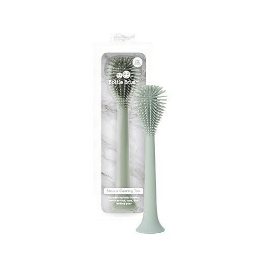 ezpz Bottle Brush Sage OdorResistant Silicone Cleaning Tool with Long Sturdy Handle and Suction Base Flexible Top for Tight Spaces Gently Cleans Cups Glasses Bottles and Accessories