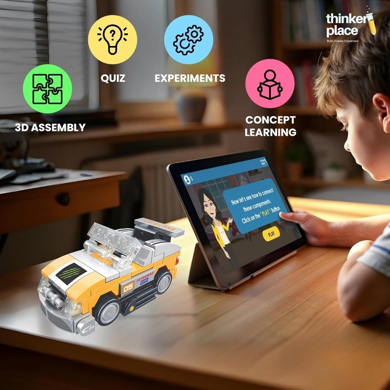 ThinkerPlace 8-in-1 Speed Racing Cars Lightning (96 Pieces) | Learn About Electric Vehicles | Building Block Set for Kids Age 6+ | STEM Educational Toy | Build, Collect & Create Big-Size Racing Car - Image 3