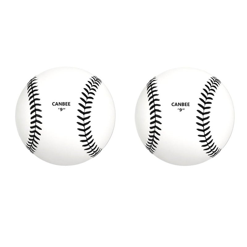 Canbee MBL PVC Baseball Ball Official Size 9 inches, White, Youth, Baseball, 1 or 2 Pieces Red Stiching and Black Stiching (White-Black-2) - Image 1