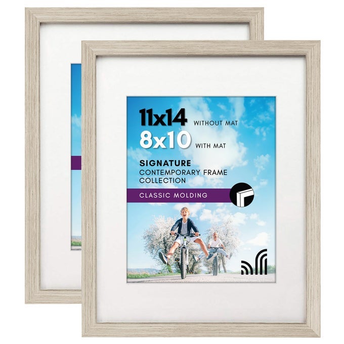 11X14 PICTURE FRAME WITH SHATTERRESISTANT GLASS SET OF 2 USE AS 8X10 FRAME WITH MAT OR DISPLAY 11X14 PHOTO WITHOUT MAT SIGNATURE COLLECTION PICTURE FRAMES FOR WALL DRIFTWOOD