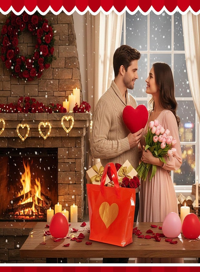 Wesnoy 100 Pcs Valentine's Day Plastic Shopping Bags Bulk 10 x 13'' Large Gift Bags with Handle Valentines Gift Bag Heart Reusable Shopping Bag for Valentine Party Supplies (Gold) - Image 4