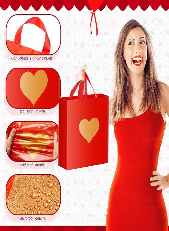 Wesnoy 100 Pcs Valentine's Day Plastic Shopping Bags Bulk 10 x 13'' Large Gift Bags with Handle Valentines Gift Bag Heart Reusable Shopping Bag for Valentine Party Supplies (Gold) - Image 5