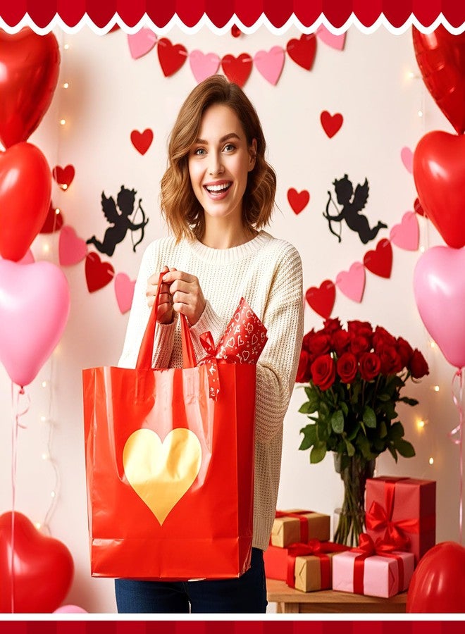 Wesnoy 100 Pcs Valentine's Day Plastic Shopping Bags Bulk 10 x 13'' Large Gift Bags with Handle Valentines Gift Bag Heart Reusable Shopping Bag for Valentine Party Supplies (Gold) - Image 2