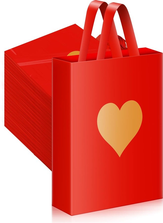Wesnoy 100 Pcs Valentine's Day Plastic Shopping Bags Bulk 10 x 13'' Large Gift Bags with Handle Valentines Gift Bag Heart Reusable Shopping Bag for Valentine Party Supplies (Gold) - Image 1