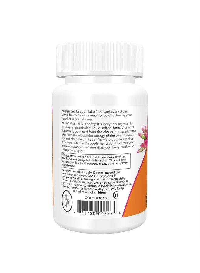 now Supplements, Vitamin D-3 10,000 IU, Highest Potency, Structural Support*, 30 Softgels - Image 3