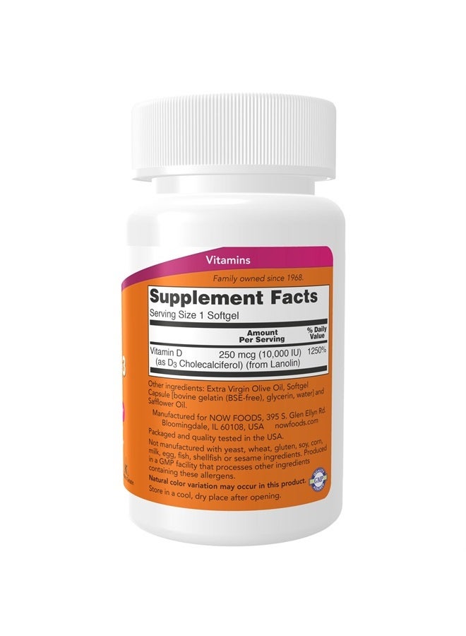 now Supplements, Vitamin D-3 10,000 IU, Highest Potency, Structural Support*, 30 Softgels - Image 2