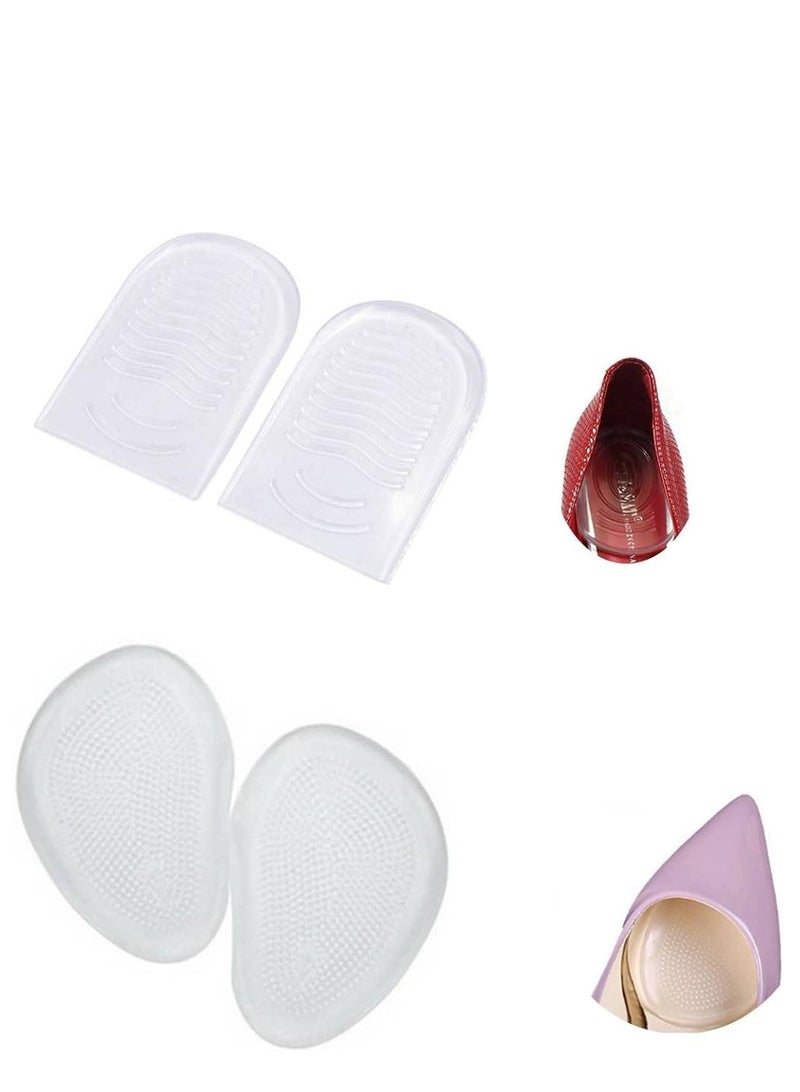 وسادة كعب شفافة لاصقة ذاتيًا من السيليكون الشفاف (زوج واحد) ووسادة كرة القدم الشفافة (زوج واحد) نعل داخلي من الجل للكعب العالي - تصميم مضاد للانزلاق - مجموعة من زوجين - Image 1