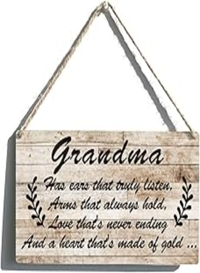 Generic Family Sign Gift Farmhouse Grandma Wooden Hanging Sign Plaque Retro Wall Art Decor Home Decoration 12 x 6 Inches 