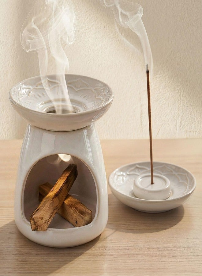 JUL WIND Palo Santo Holder Incense Burner for Sage, Ceramic Incense Holder for Sticks & Cones, 3-in-1 Chimney Burner with Detachable Lotus Stick Tray, Meditation Home Decor Gift - Image 1