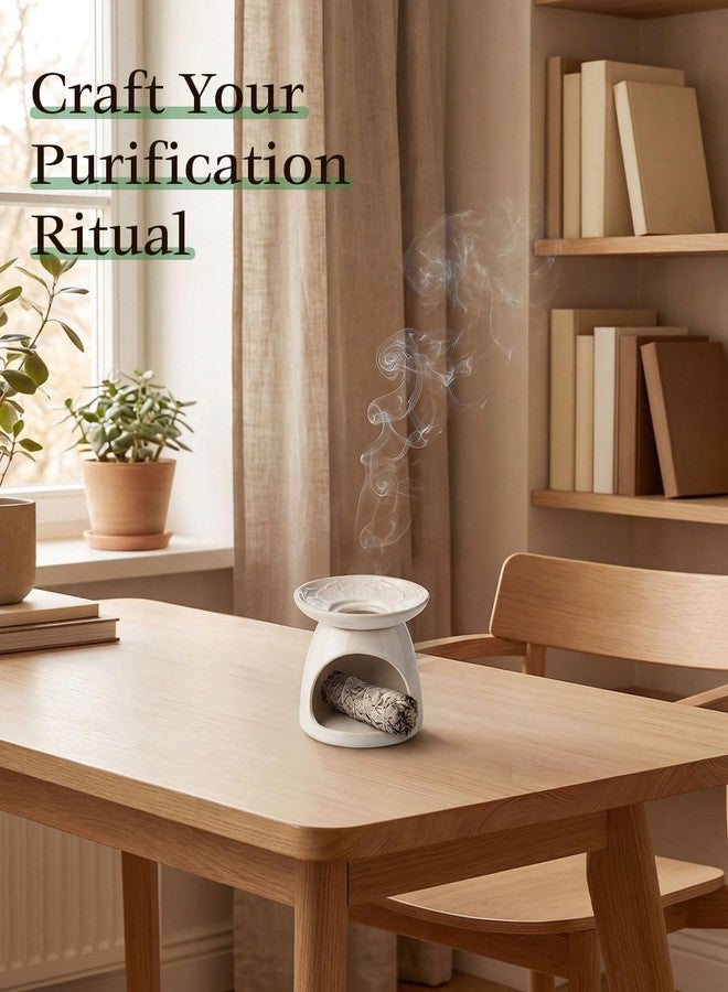 JUL WIND Palo Santo Holder Incense Burner for Sage, Ceramic Incense Holder for Sticks & Cones, 3-in-1 Chimney Burner with Detachable Lotus Stick Tray, Meditation Home Decor Gift - Image 4