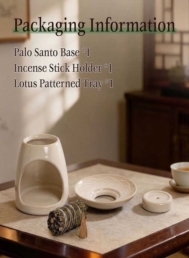 JUL WIND Palo Santo Holder Incense Burner for Sage, Ceramic Incense Holder for Sticks & Cones, 3-in-1 Chimney Burner with Detachable Lotus Stick Tray, Meditation Home Decor Gift - Image 2