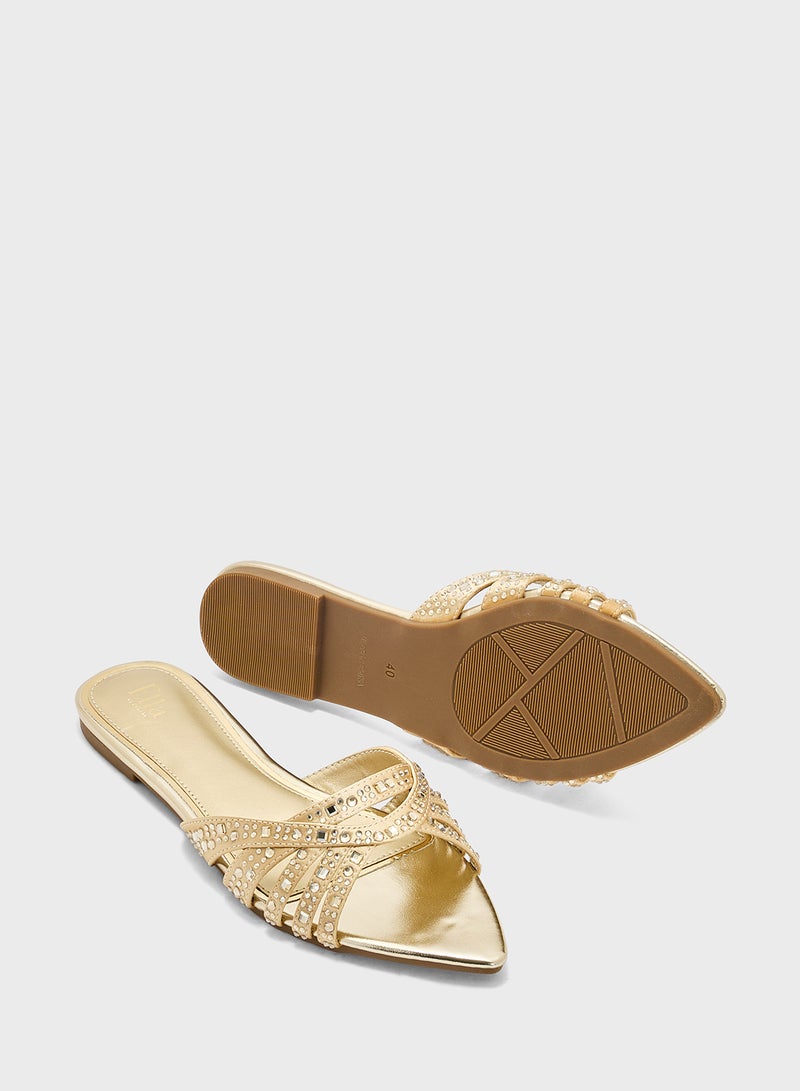 Ella Limited Edition Diamante Pointed Toe Flat Sandal  - Image 3