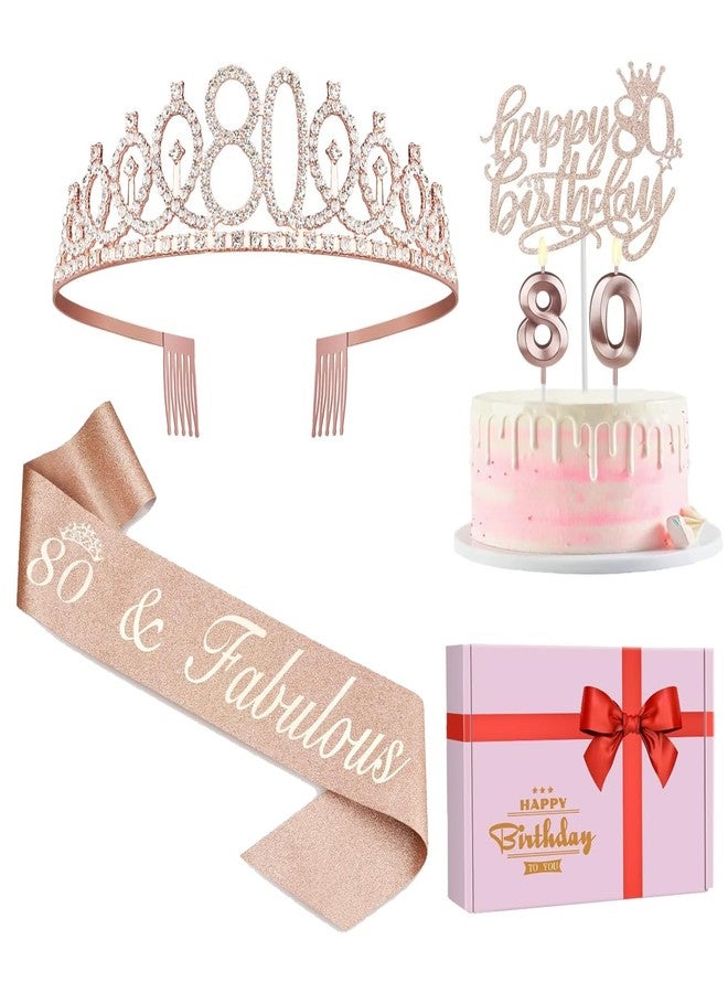 Juesly 80th Birthday Decorations for Women,80th Birthday Sash,Crown/Tiara,Candles,Cake Toppers,80th Birthday Gifts for Women,80 Birthday Decorations for Women,80 Birthday Party Decorations - Image 1