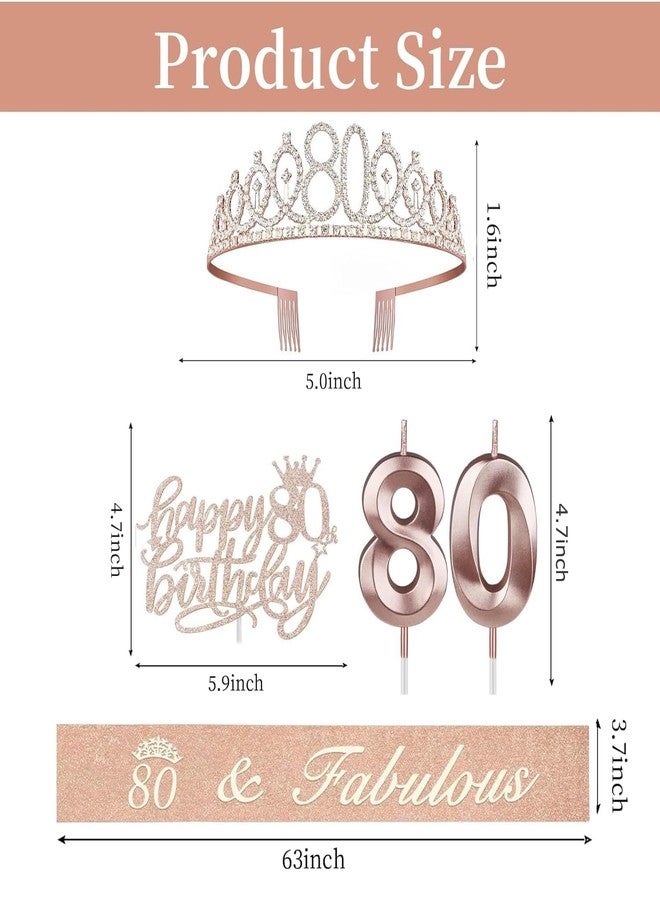 Juesly 80th Birthday Decorations for Women,80th Birthday Sash,Crown/Tiara,Candles,Cake Toppers,80th Birthday Gifts for Women,80 Birthday Decorations for Women,80 Birthday Party Decorations - Image 4