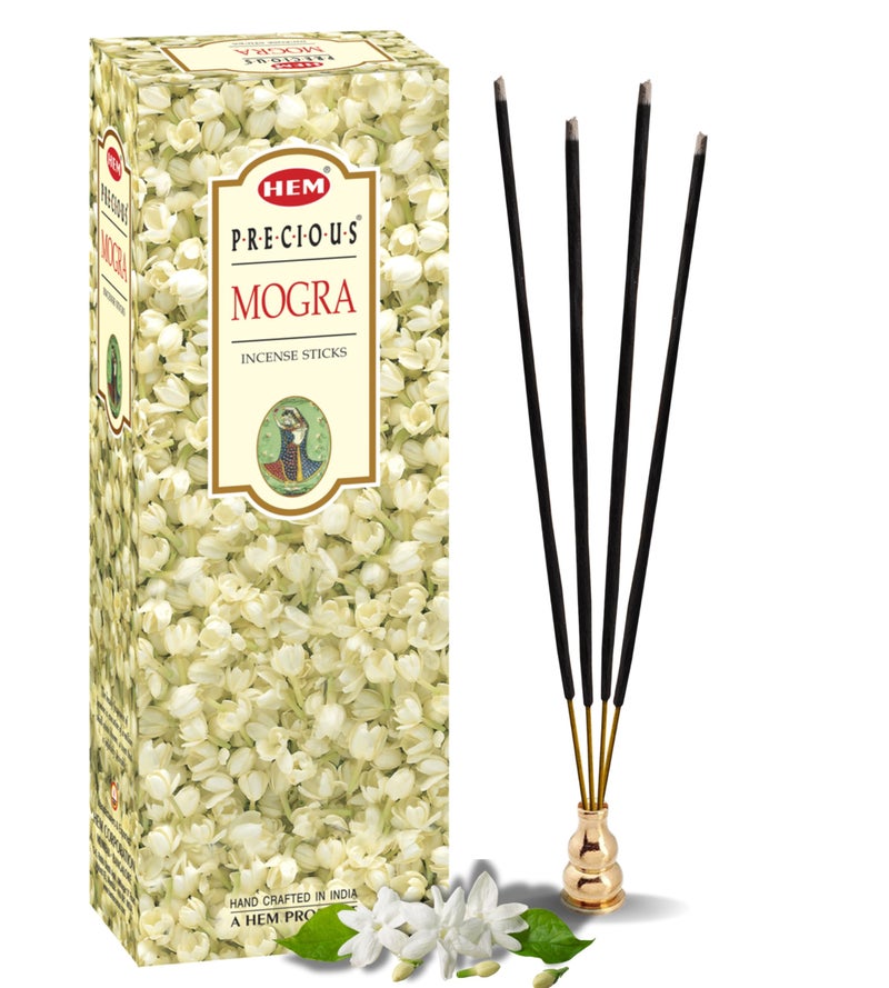 Hem Precious Mogra Incense Sticks | Agarbatti for Home Freshness, Prayer, Positive Energy & Yoga Meditation | Handcrafted & Low Smoke | Burning Time: 35-40 Minutes | Pooja Item | Approx. 120 Sticks - Image 1