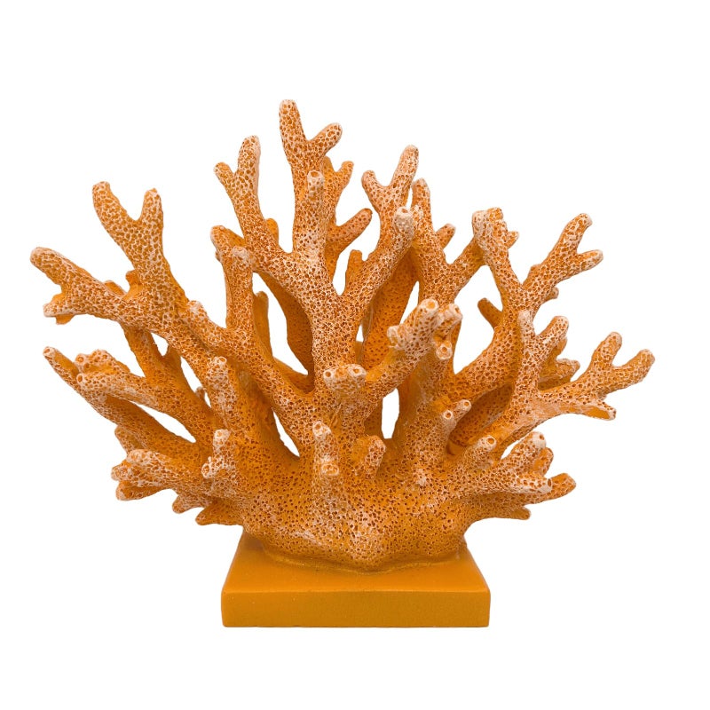 Elegondrar 5.8" H Orange Coral Decor - Resin Coral Statue, Nautical Decor for Home, Bedroom, Bathroom, Living Room, Ocean Themed Cabinet Shelf Tabletop Decoration - Image 1