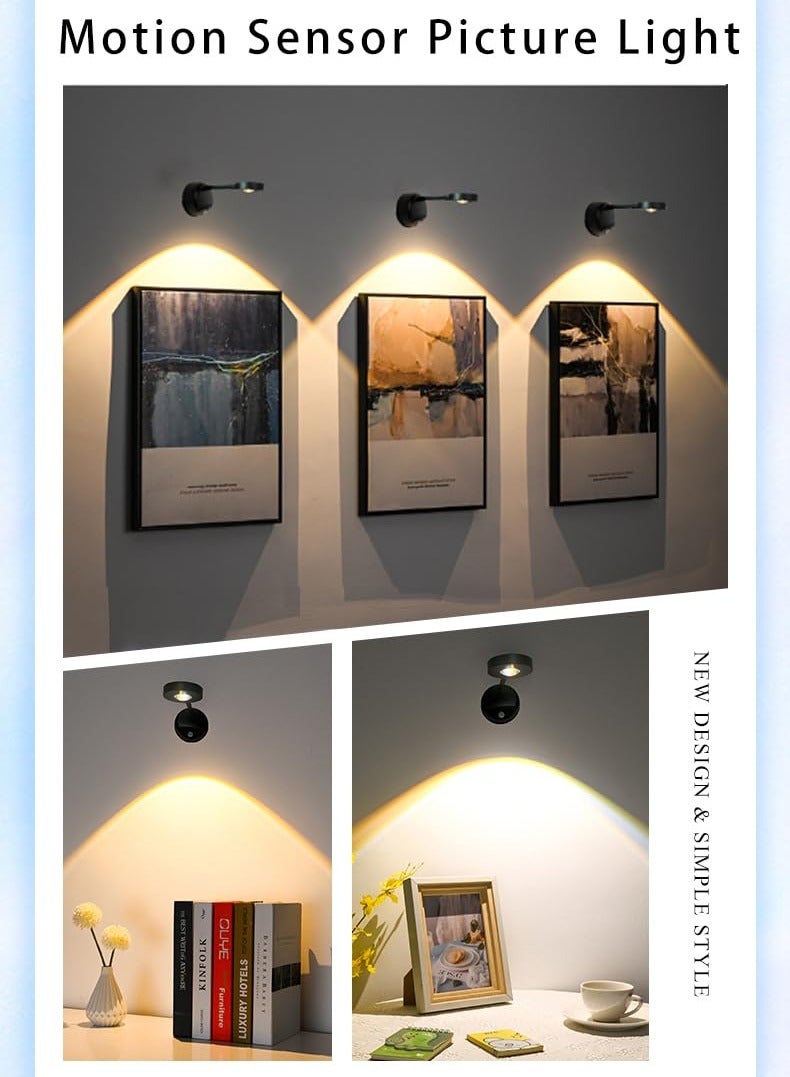 Arabest Smart Wall Light with Rechargeable Battery - LED Wall Light with Motion Sensor & 3 Color Temperatures (3000K/4000K/6000K) - 360° Rotating Wireless Wall Lamp for Art, Closet, Bedroom, Staircase and Hallway - Image 3