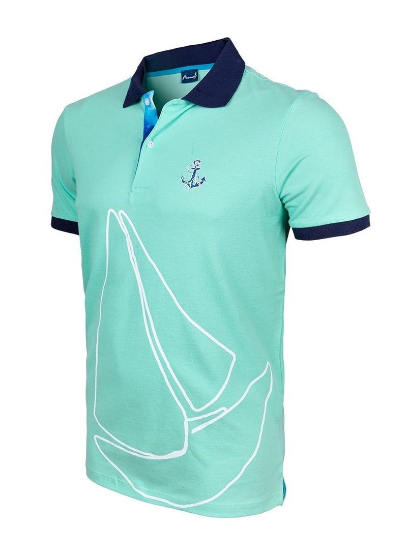 Anemoss Marine Mint Green Men's Polo Collar T-Shirt Small - Image 2