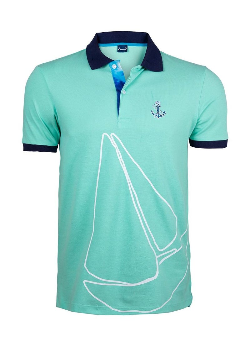 Anemoss Marine Mint Green Men's Polo Collar T-Shirt Small - Image 1
