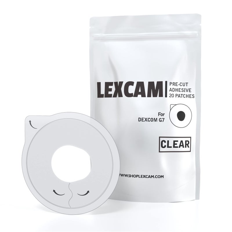 Lexcam Adhesive Patches Pre-Cut for Dexcom G7, Stelo – Pack of 20 – Waterproof, Transparent Overpatches for Continuous Glucose Monitoring, Sensor is NOT Included - Image 1