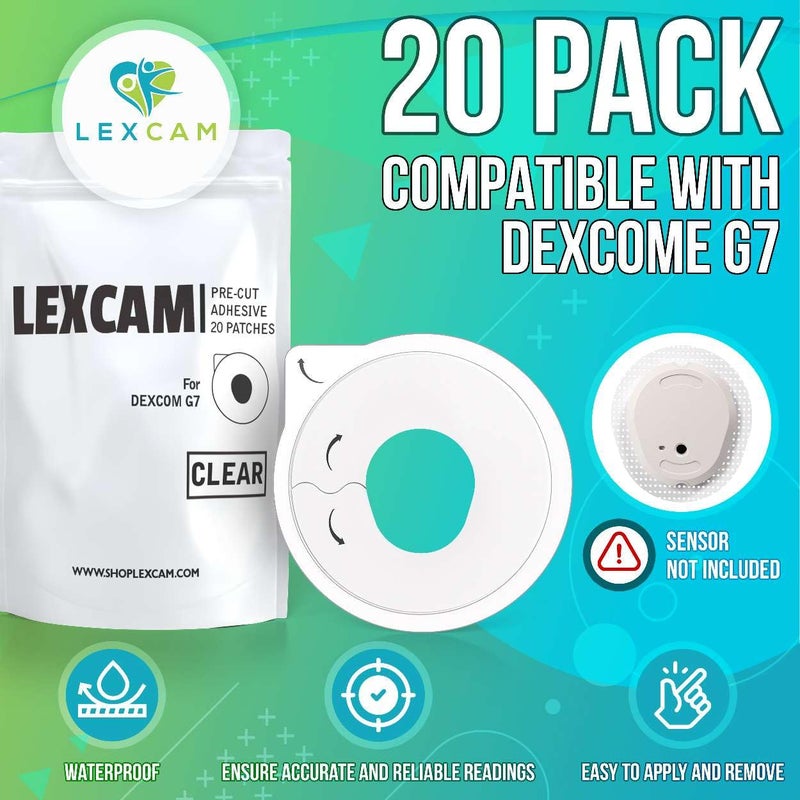 Lexcam Adhesive Patches Pre-Cut for Dexcom G7, Stelo – Pack of 20 – Waterproof, Transparent Overpatches for Continuous Glucose Monitoring, Sensor is NOT Included - Image 3