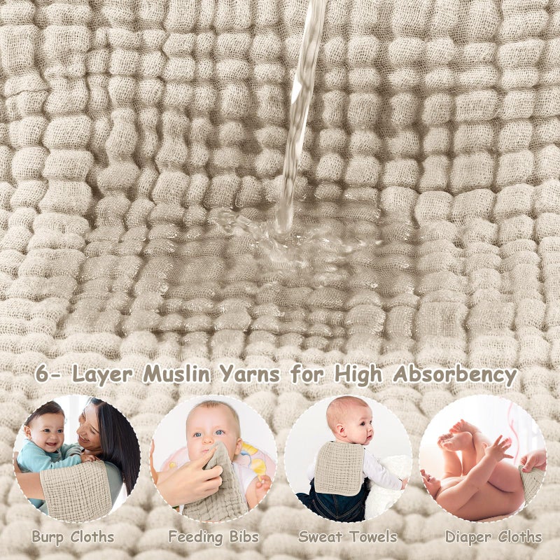 لوكسي Muslin Burp Cloths 100% Cotton Muslin Cloths Large 20''x10'' Extra Soft and Absorbent 6 Pack Baby Burping Cloth for Boys and Girls(Multicolor) - Image 4
