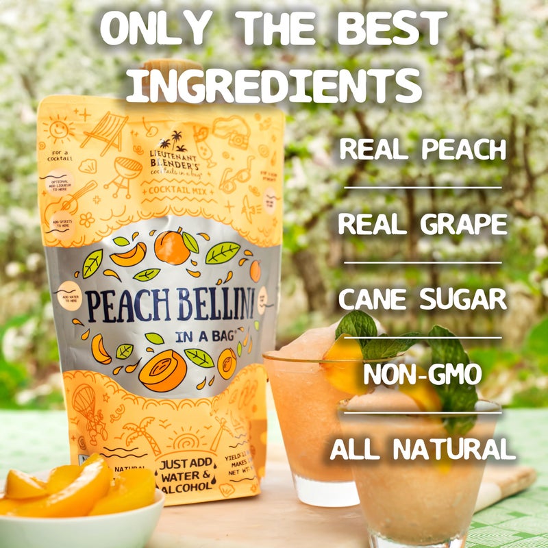 Lt. Blender's Peach Bellini in a Bag - Wine Slushie Mixes - Each Bag Makes 1/2 Gallon of Frozen Peach Bellini Mix - Non-GMO Wine Freezer mix - Make with Wine, Liquor or as a Mocktail - (Pack of 1) - Image 4