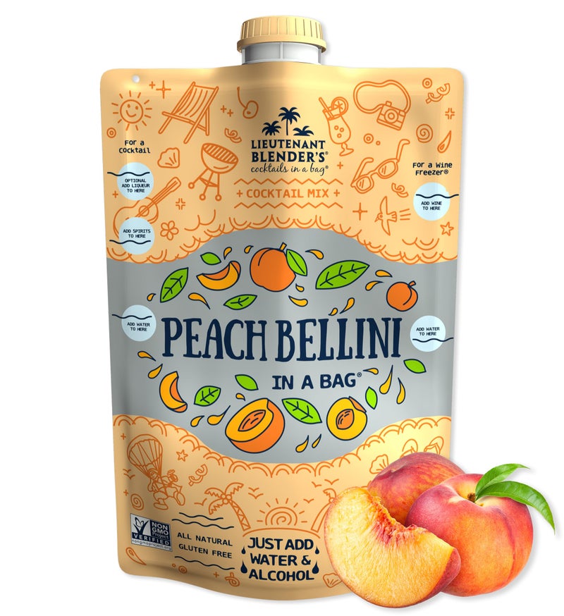 Lt. Blender's Peach Bellini in a Bag - Wine Slushie Mixes - Each Bag Makes 1/2 Gallon of Frozen Peach Bellini Mix - Non-GMO Wine Freezer mix - Make with Wine, Liquor or as a Mocktail - (Pack of 1) - Image 1