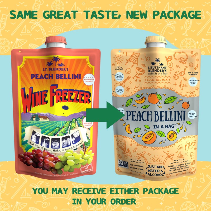 Lt. Blender's Peach Bellini in a Bag - Wine Slushie Mixes - Each Bag Makes 1/2 Gallon of Frozen Peach Bellini Mix - Non-GMO Wine Freezer mix - Make with Wine, Liquor or as a Mocktail - (Pack of 1) - Image 2