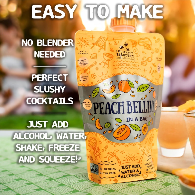 Lt. Blender's Peach Bellini in a Bag - Wine Slushie Mixes - Each Bag Makes 1/2 Gallon of Frozen Peach Bellini Mix - Non-GMO Wine Freezer mix - Make with Wine, Liquor or as a Mocktail - (Pack of 1) - Image 3