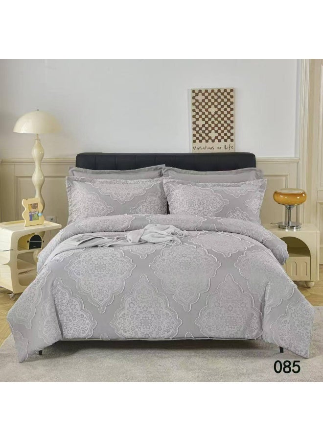 طقم لحاف مقاس كينج، 6 قطع، تصميم مطرز، لحاف مقاس 220x240 سم، شرشف مطاطي مقاس 200x200 سم، غطاء وسادة مقاس 50x75 سم